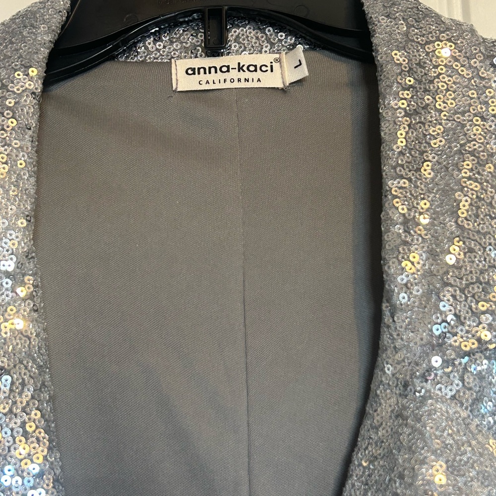 Anna-Kaci Silver Sequin Two Button Blazer - image 2